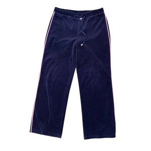Velour Y2K Pull On Pants LARGE Navy Blue Side Stripe 2892